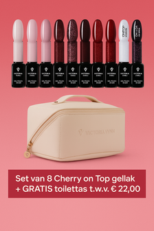 Victoria Vynn&trade; 8 Pack Gellak &ndash; Cherry on Top | 7 kleuren + Cat Eye + No Wipe Topcoat Gratis toilet tas