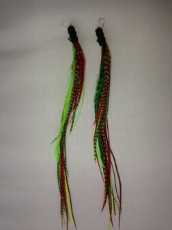 Feather earring Green/red